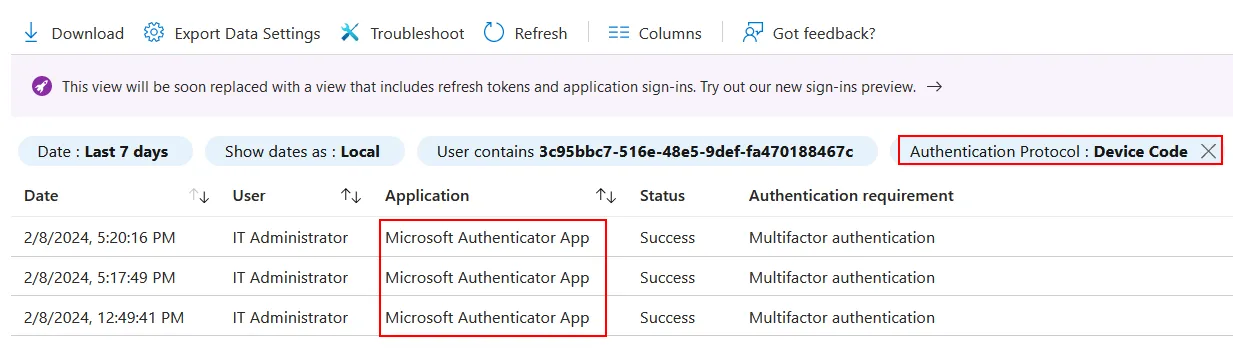 First Device Code Phishing Azure Image