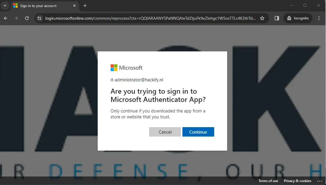 Fourth Device Code Phishing Website Image