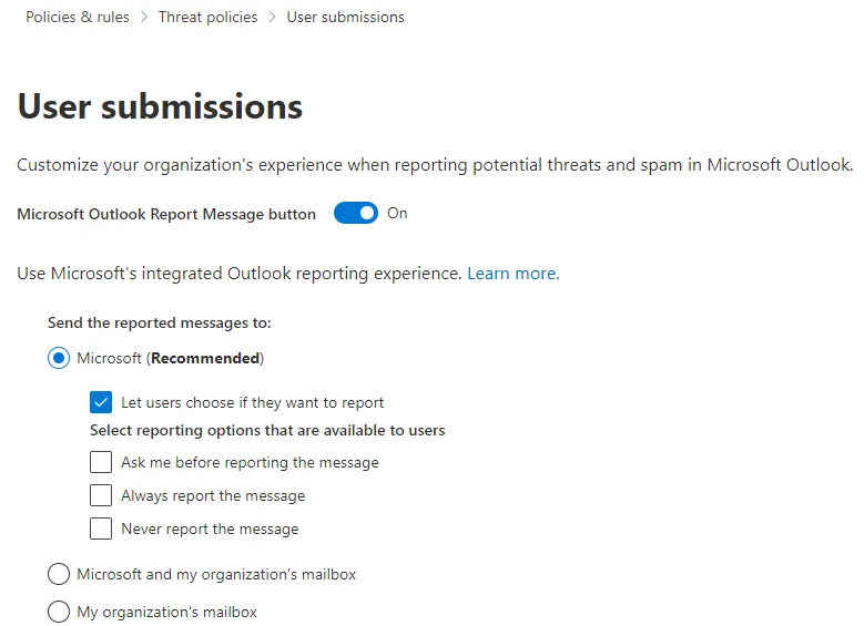 Instellen report phishing